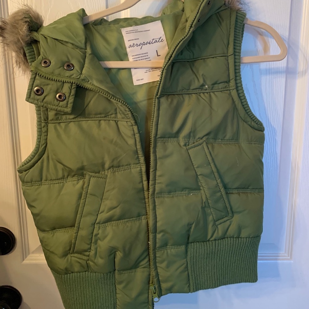 Girls Aeropostale jacket vest hoodie green L
